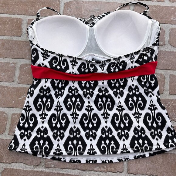 White House Black Market‎ Tankini Suit Women Top Small Bottom Medium Black Red - Picture 5 of 9